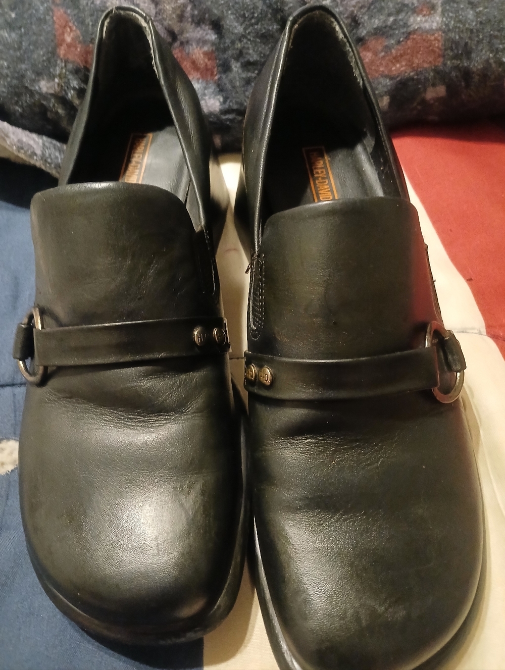 Womens Black harley Davidson  Slip-On Leather Loafers